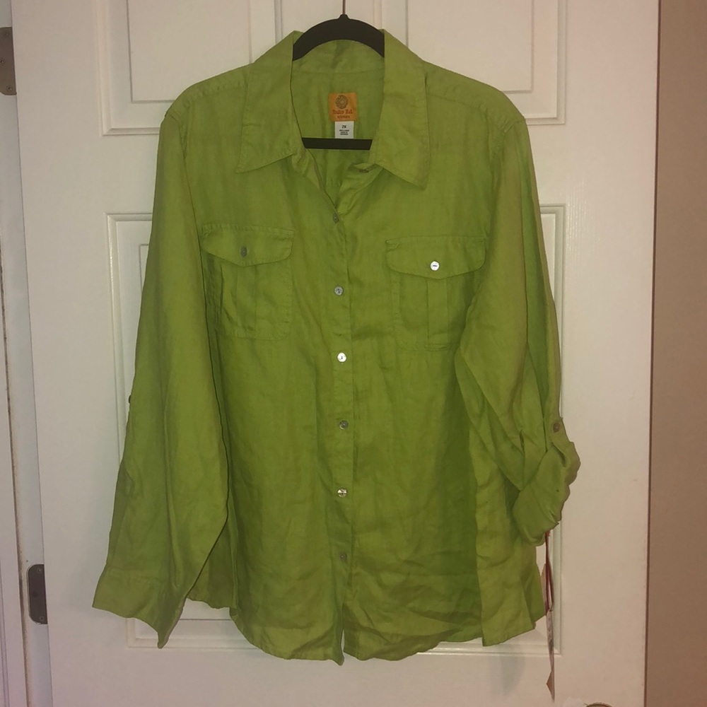 Ruby Rd Lime 100% Linen Top 2X